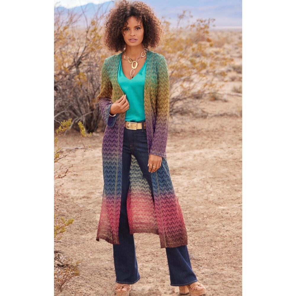 Boston Proper Patterned Lurex Sweater Duster boho festival indie rave metallic